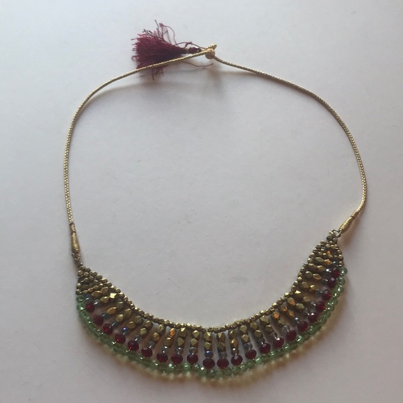 Noonday Collection Jewelry - Noonday gold corded necklace red green clear beads